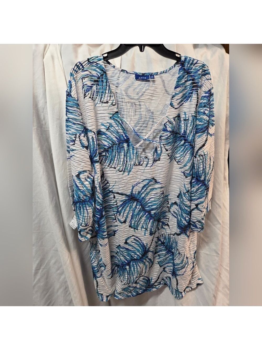 Apt. 9 Blue and White Leaf Print Blouse